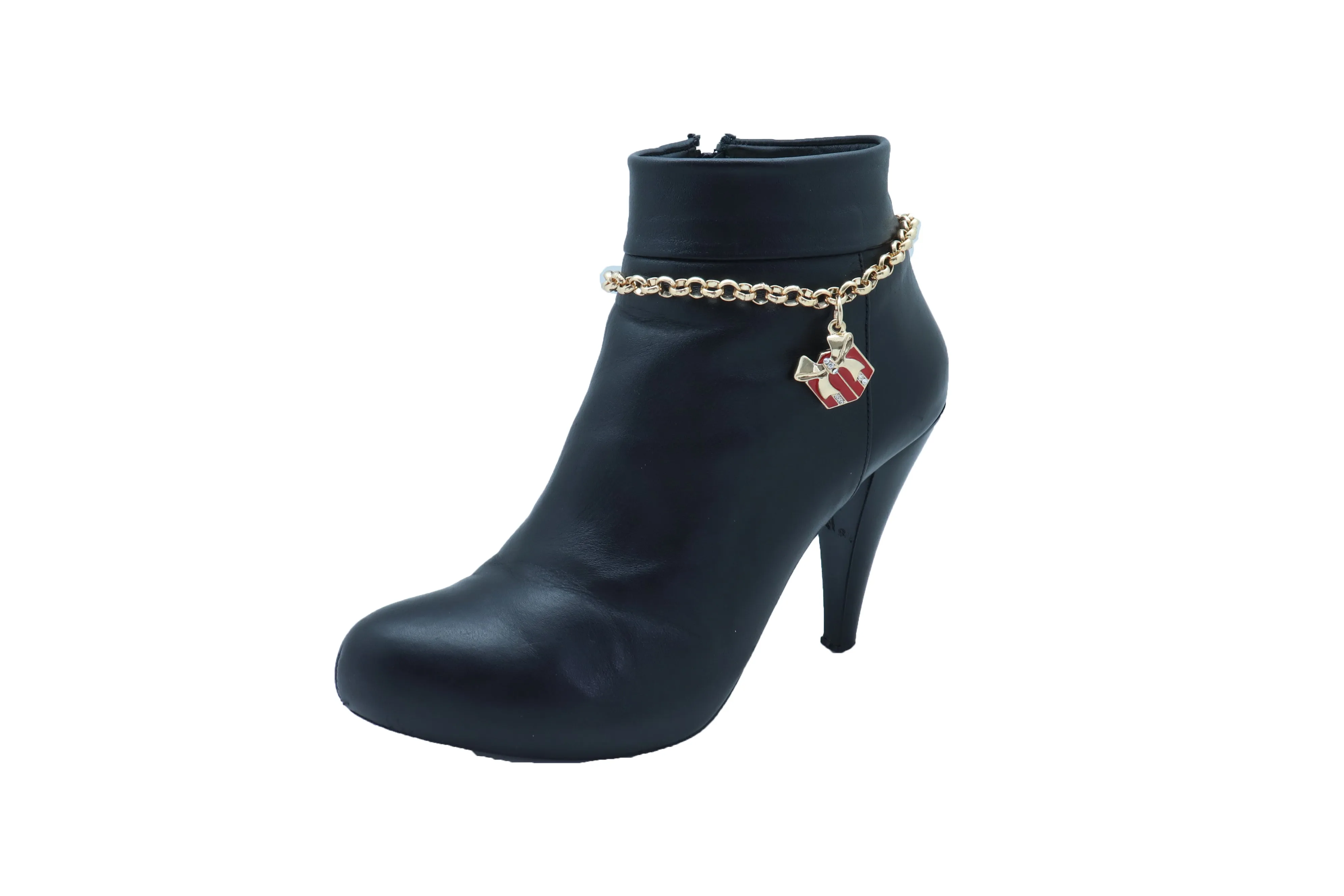 Gold Metal Chain Boot Bracelet Shoe Bling Red Gift Present Charm Christmas