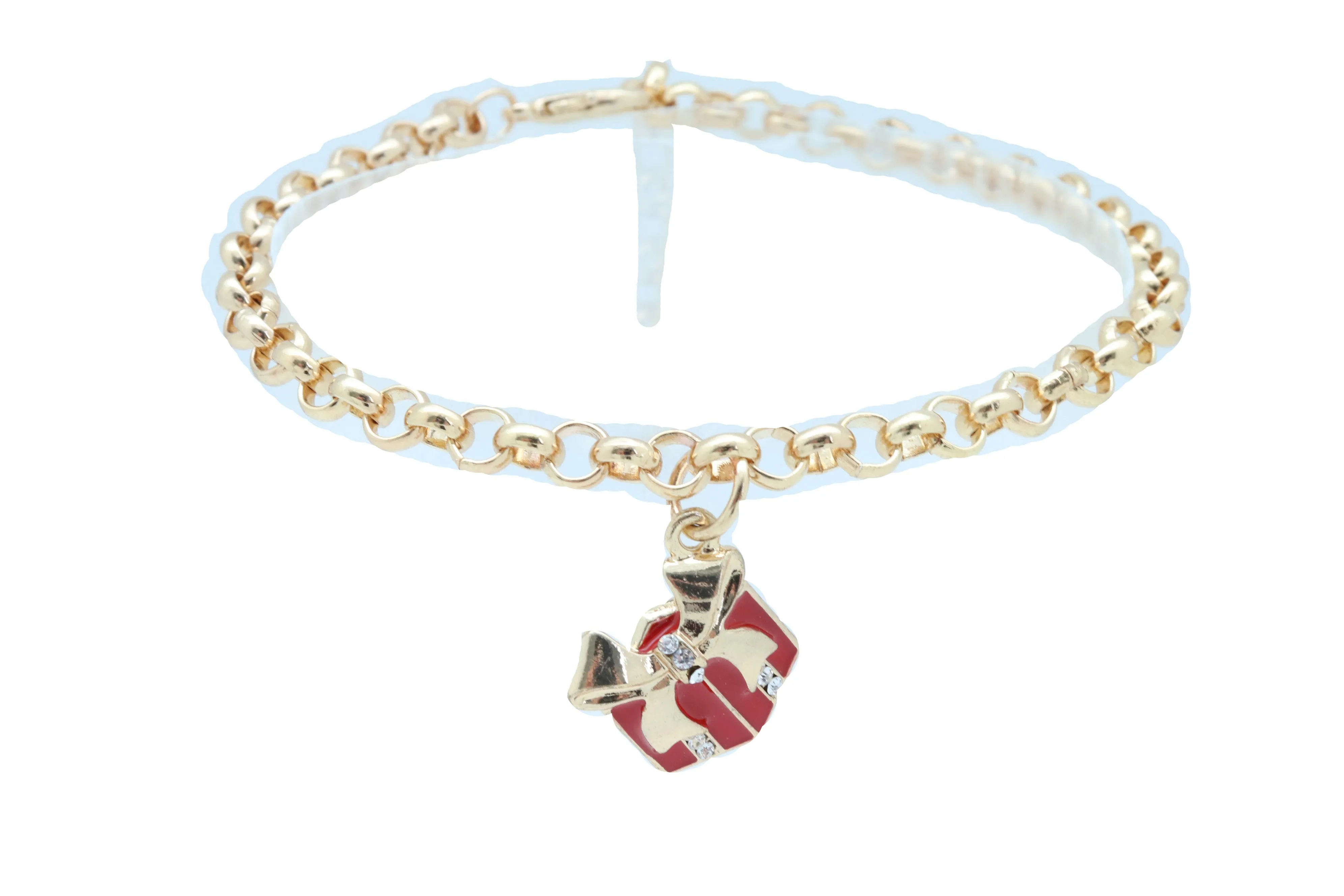 Gold Metal Chain Boot Bracelet Shoe Bling Red Gift Present Charm Christmas
