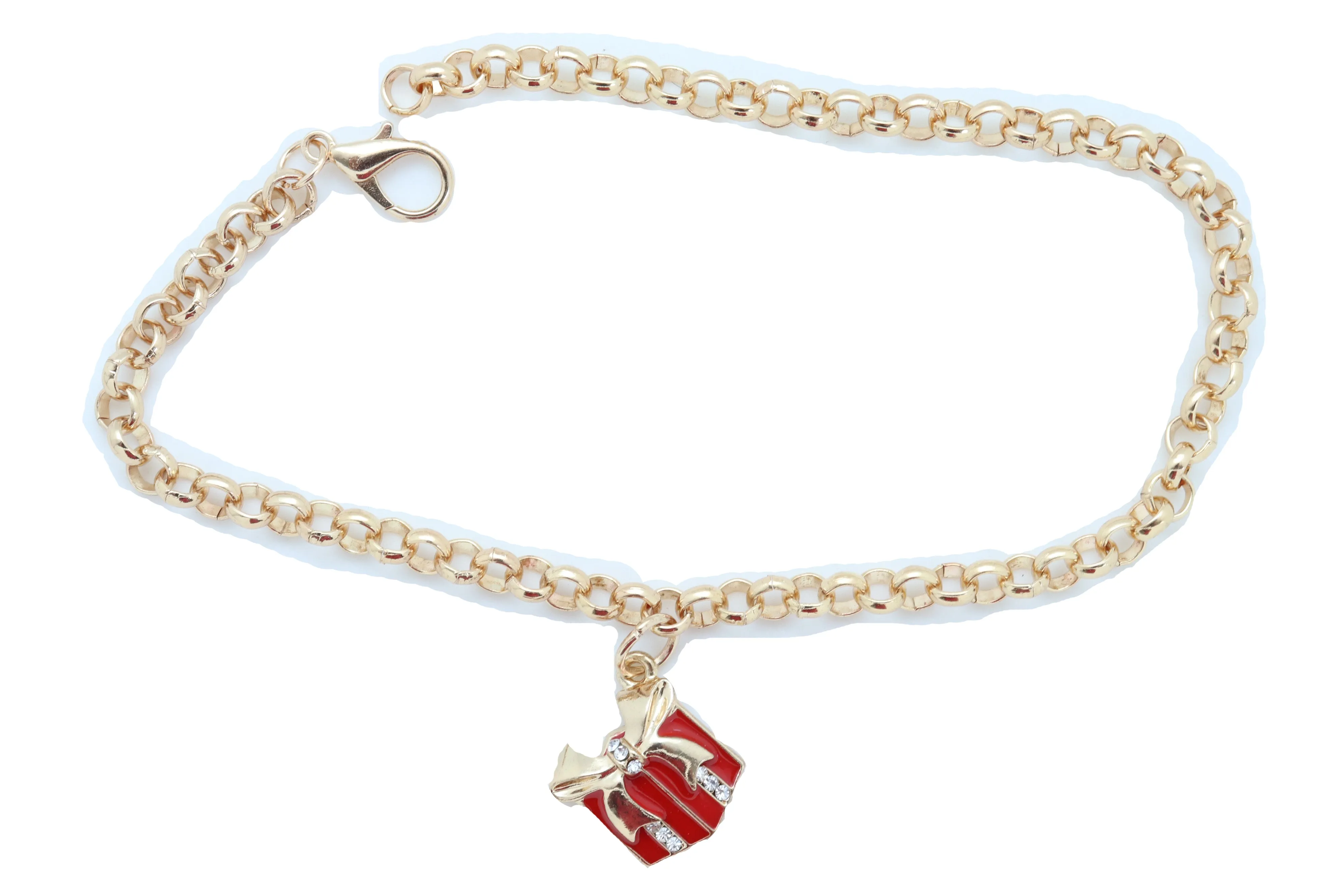 Gold Metal Chain Boot Bracelet Shoe Bling Red Gift Present Charm Christmas