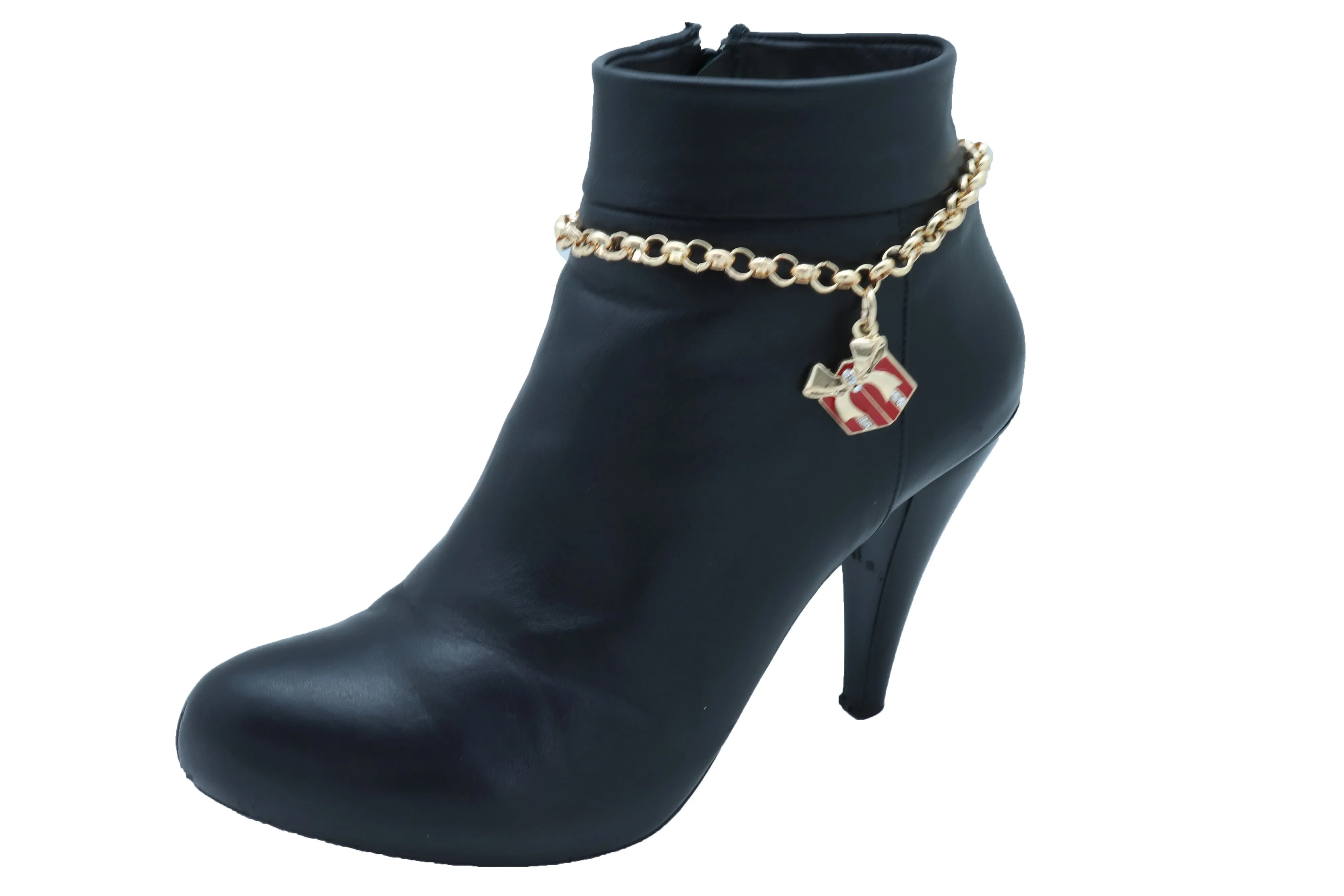 Gold Metal Chain Boot Bracelet Shoe Bling Red Gift Present Charm Christmas