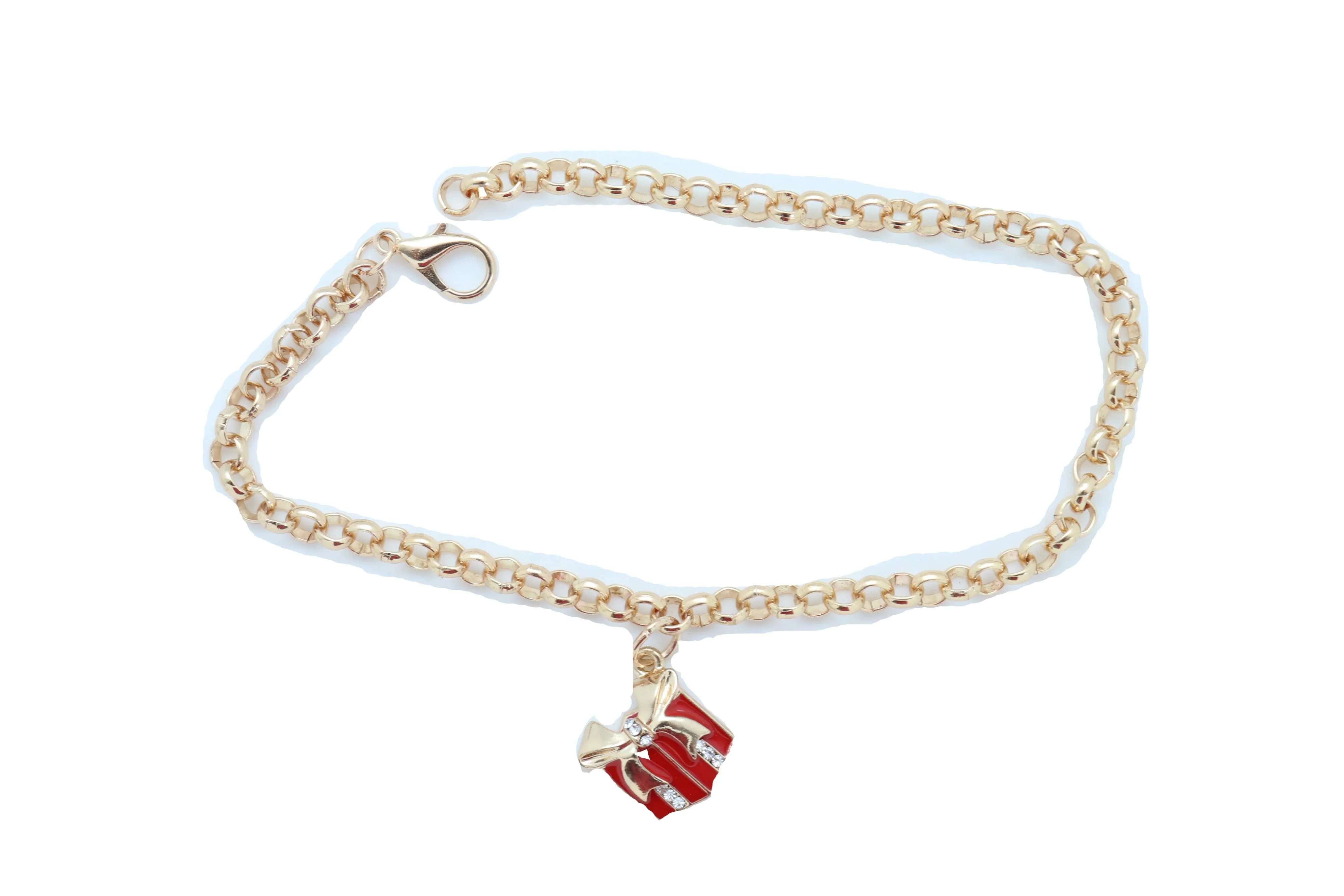 Gold Metal Chain Boot Bracelet Shoe Bling Red Gift Present Charm Christmas