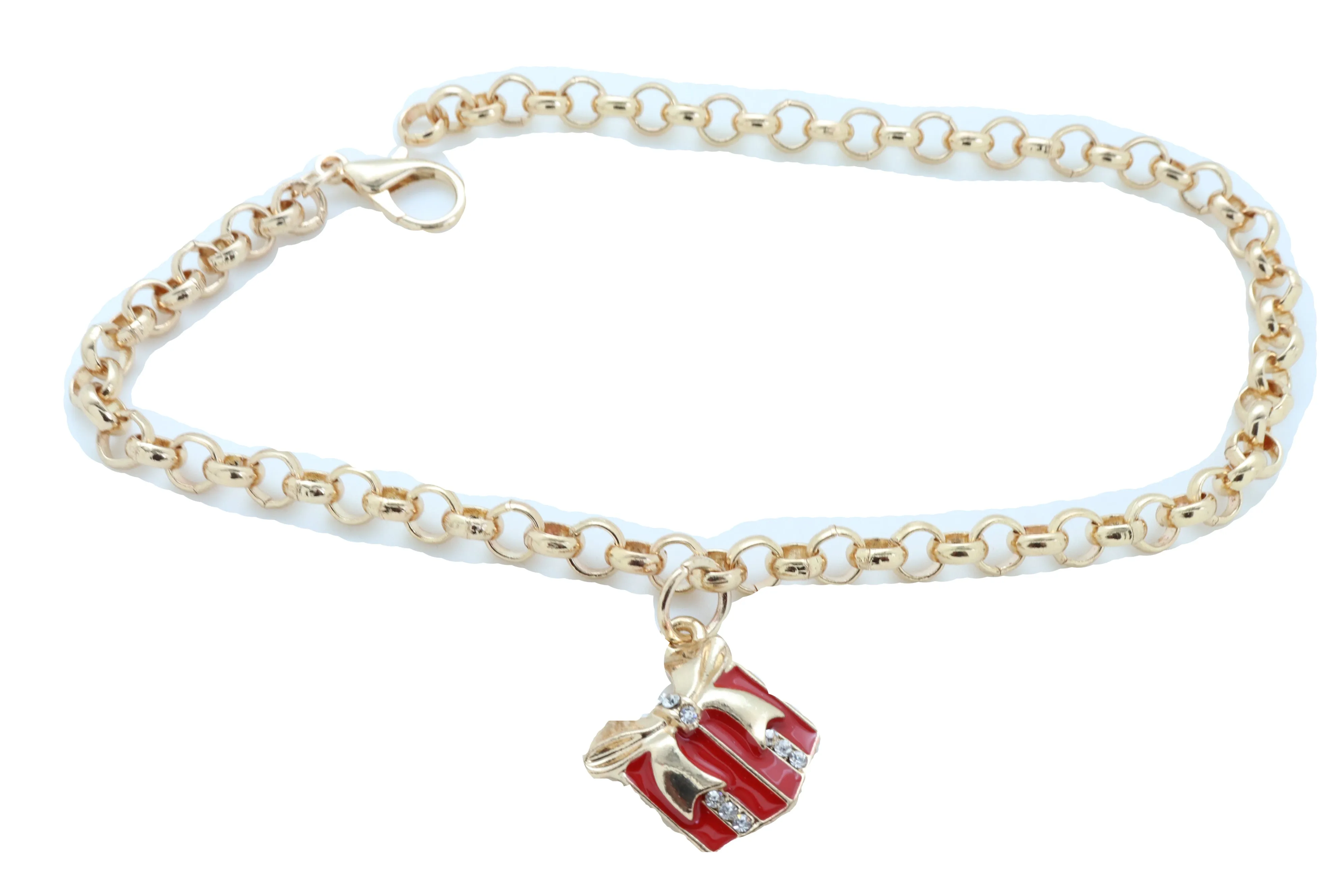 Gold Metal Chain Boot Bracelet Shoe Bling Red Gift Present Charm Christmas