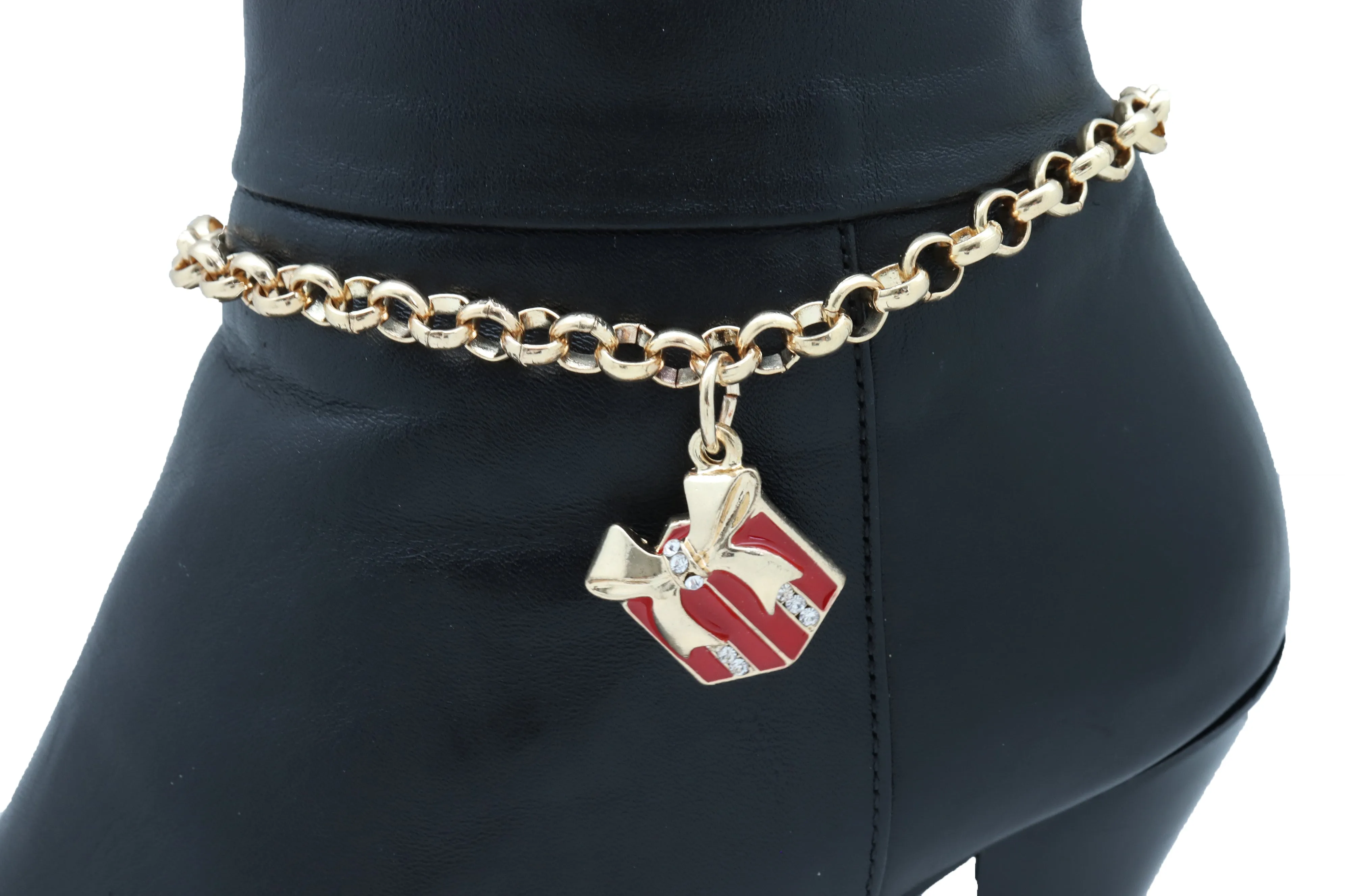 Gold Metal Chain Boot Bracelet Shoe Bling Red Gift Present Charm Christmas