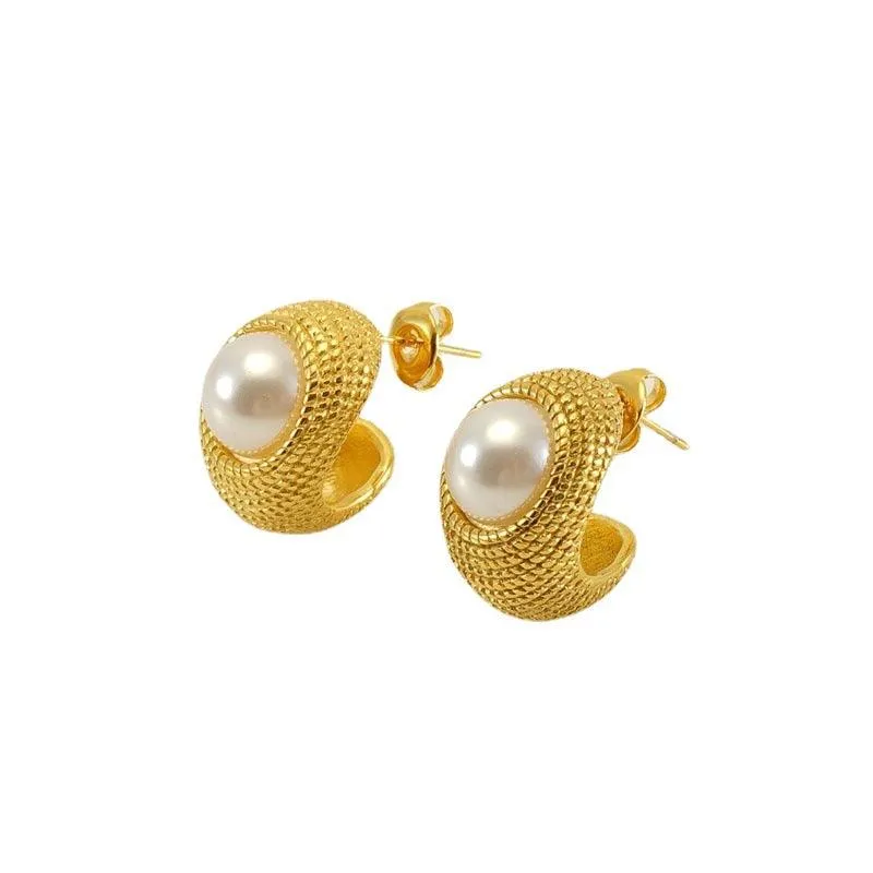 Gold-Plated Simulated Pearl Stud Earrings – Elegant Vintage Bohemian Earrings