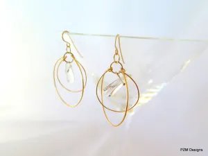 Gold Quartz Point Hoop Earrings, Gift for Her