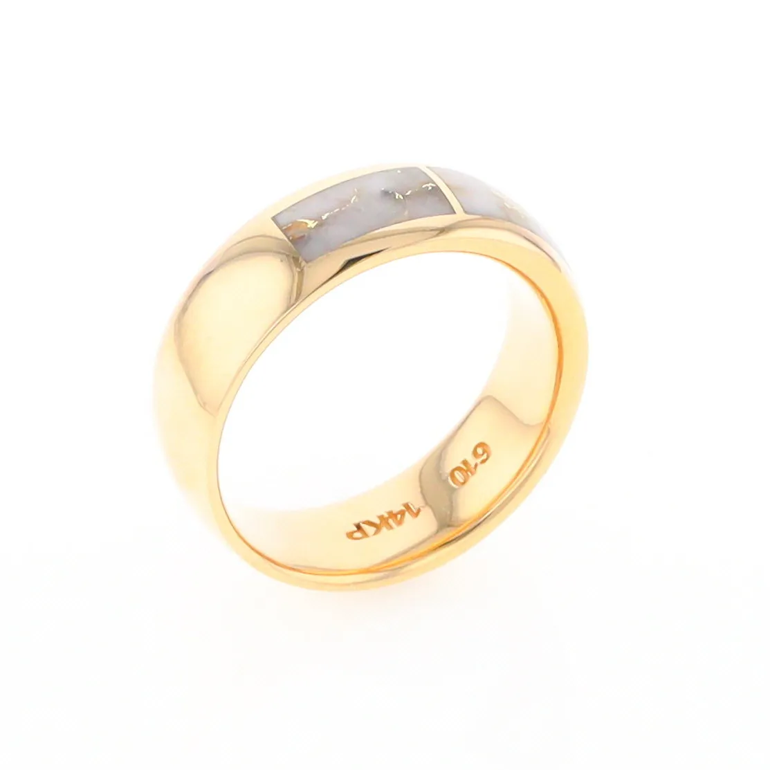 Gold Quartz Ring 3 Section Rectangle Inlaid Design Band