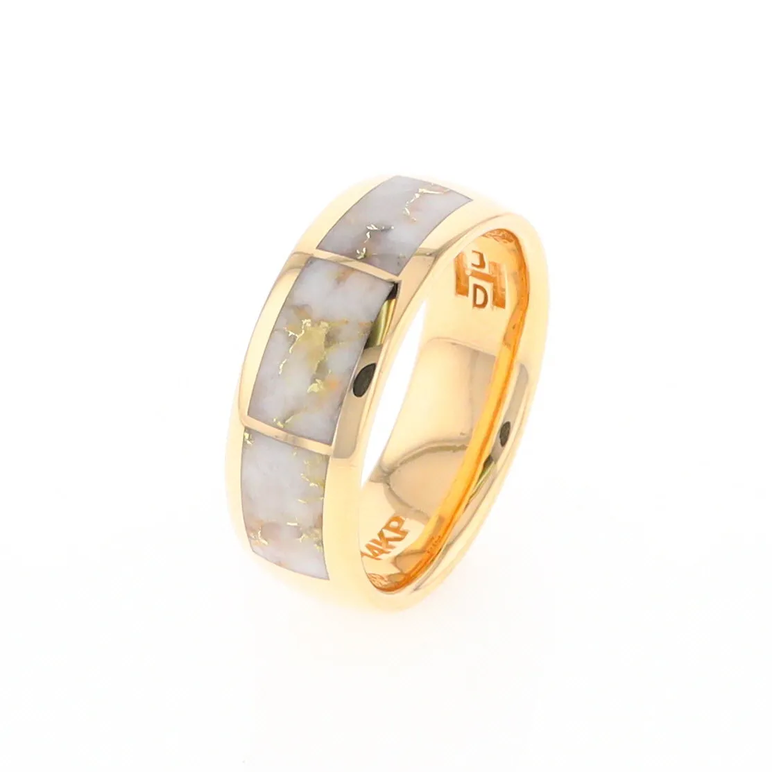 Gold Quartz Ring 3 Section Rectangle Inlaid Design Band