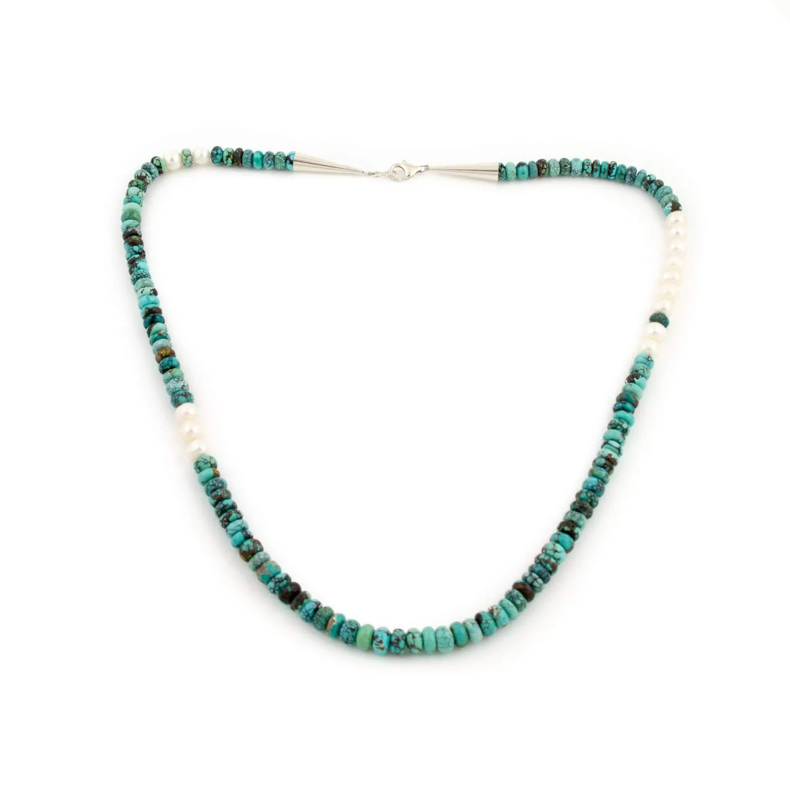 Gorgeous Round Hubei Turquoise & Pearl Beaded Necklace