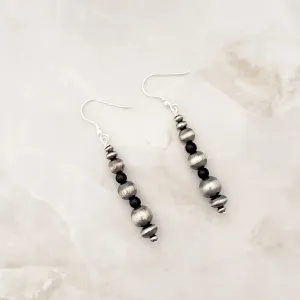 Graduated Navajo Pearls & Onyx Drop Dangle Earrings Sterling Silver NPE016
