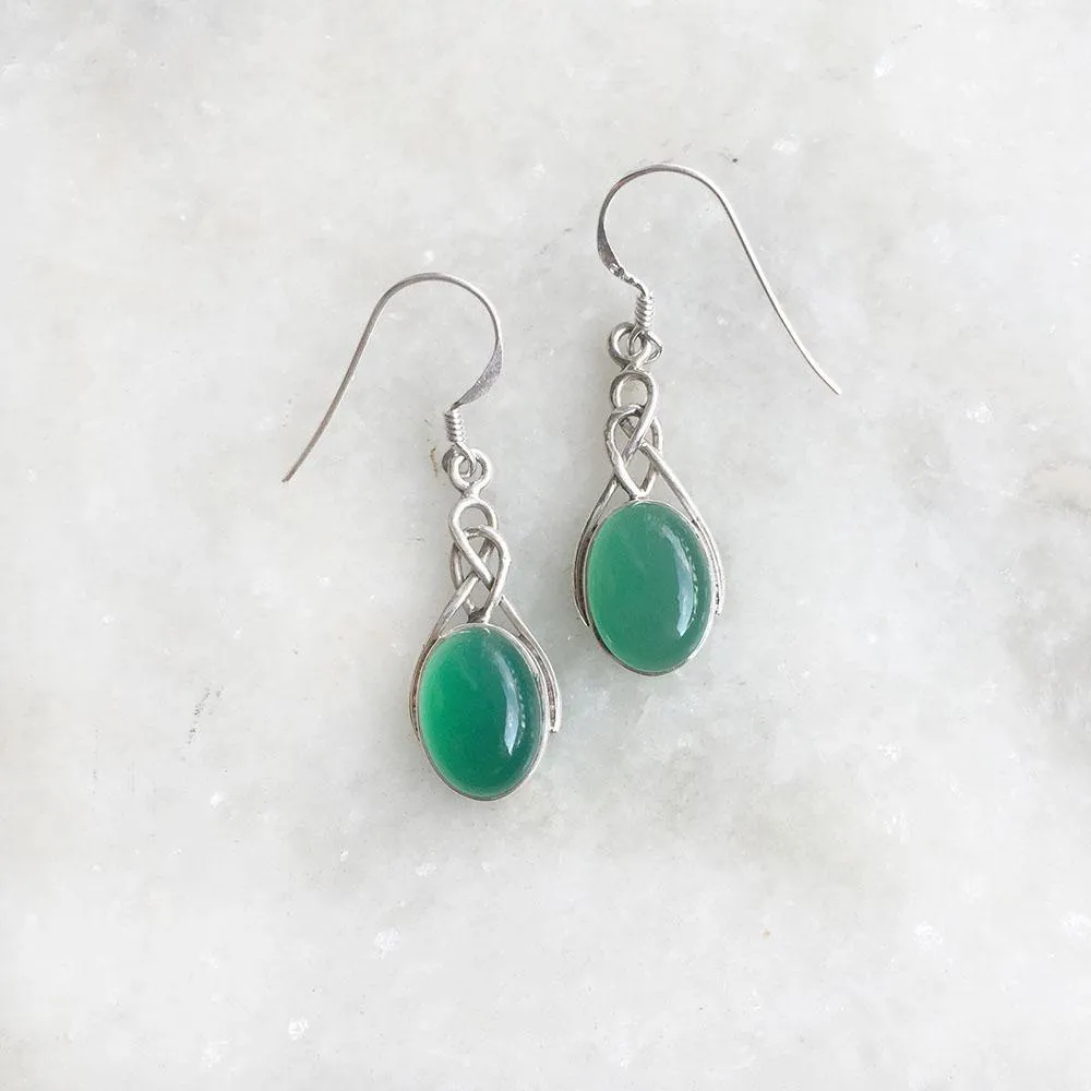 Green Onyx Celtic Knot Silver Earring