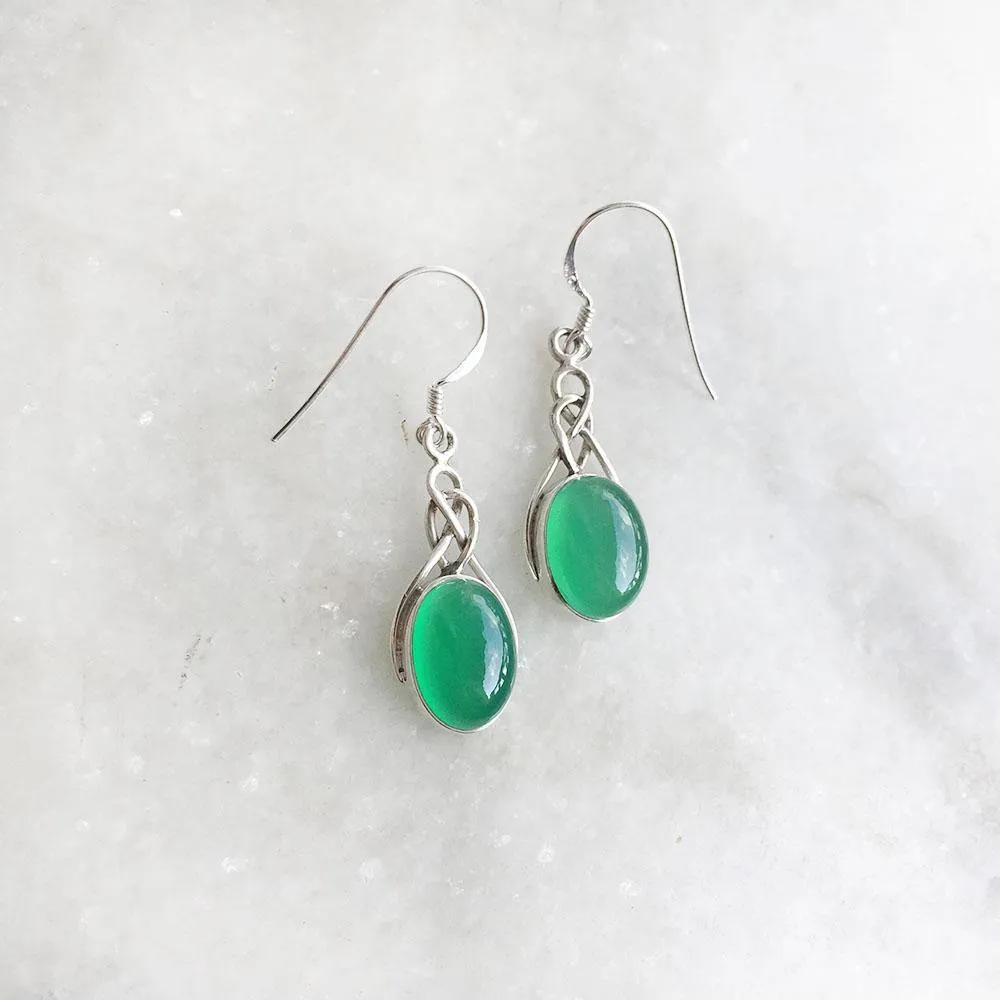 Green Onyx Celtic Knot Silver Earring