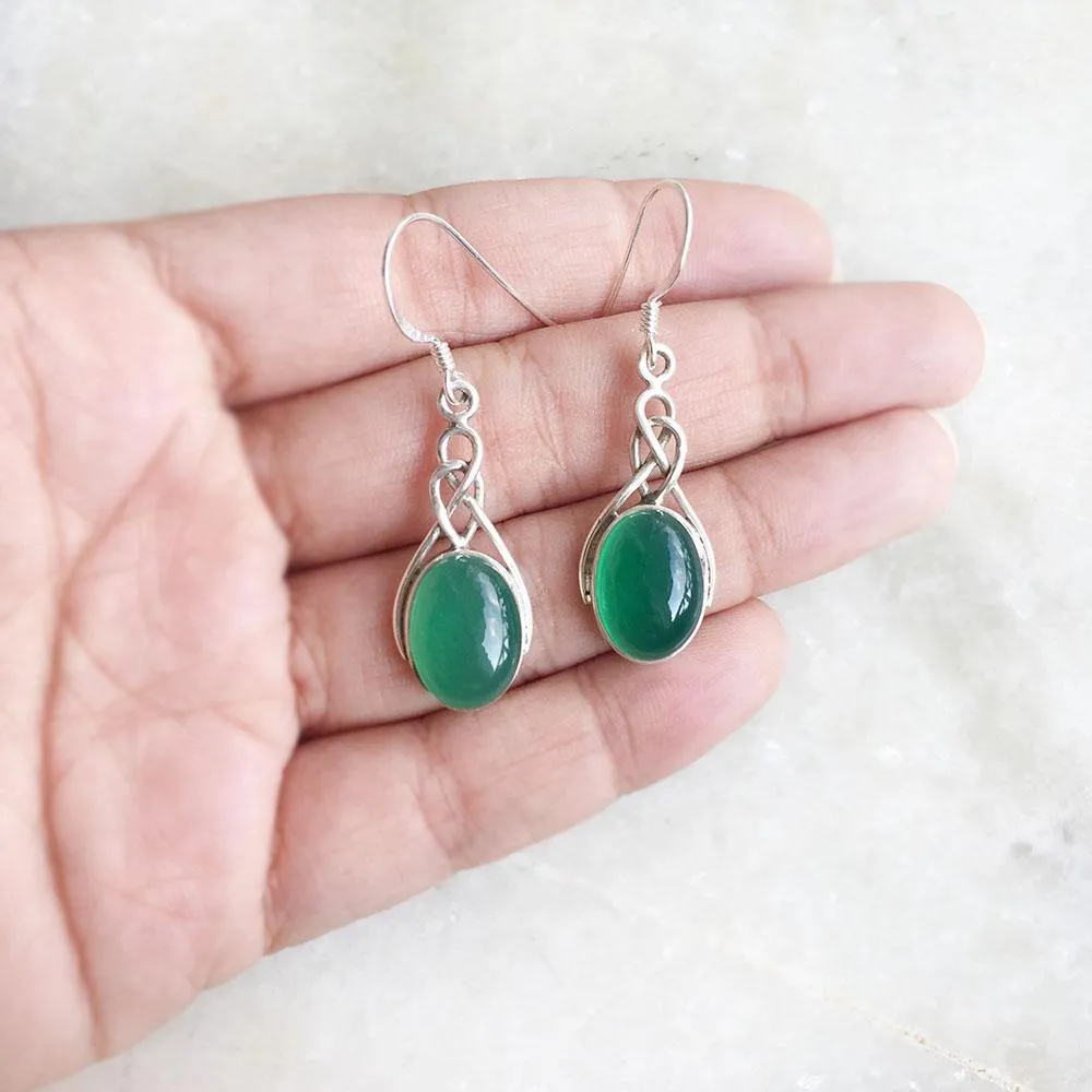 Green Onyx Celtic Knot Silver Earring