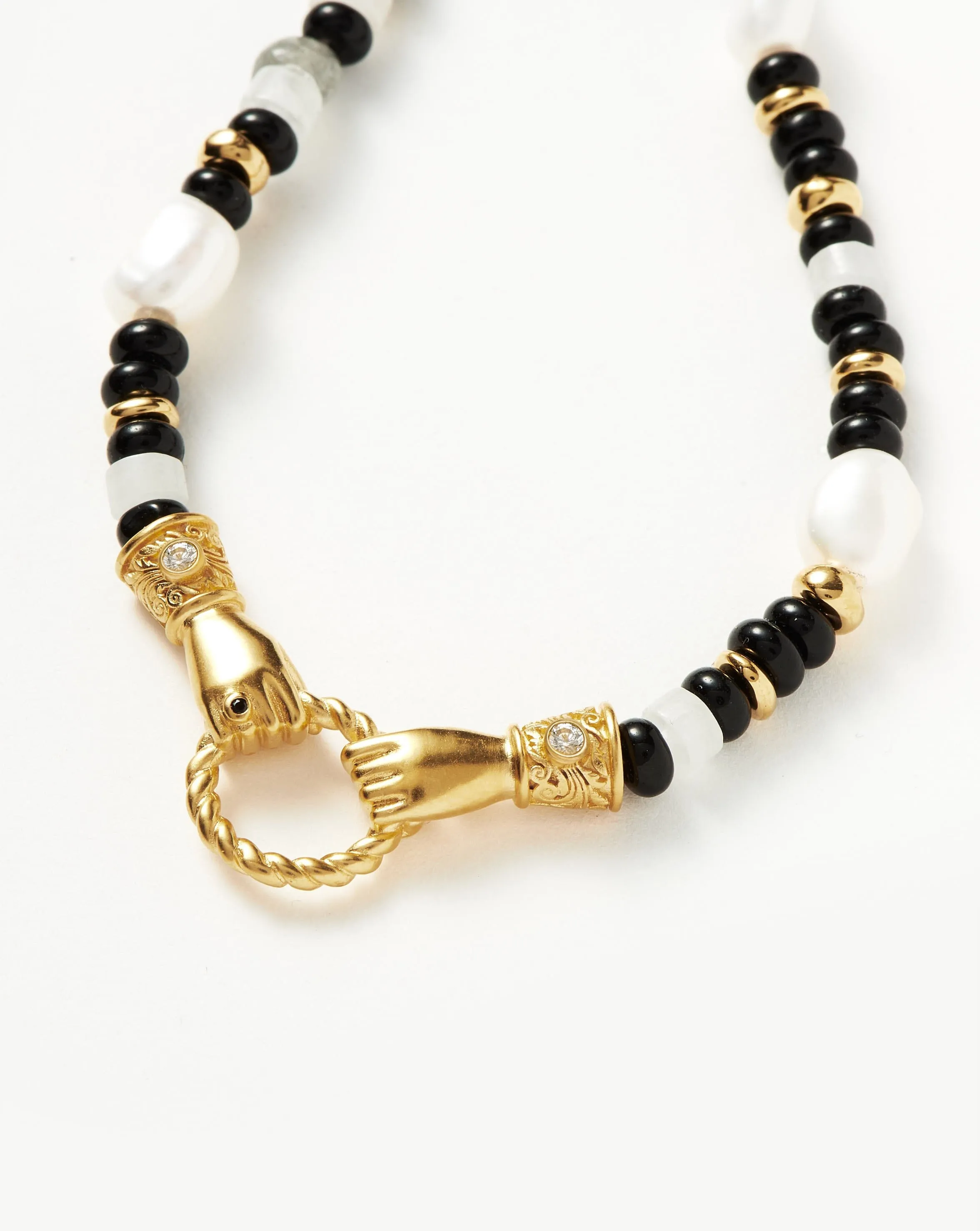 Harris Reed In Good Hands Beaded Gemstone Necklace | 18k Gold Plated/Black Chalcedony & Pearl