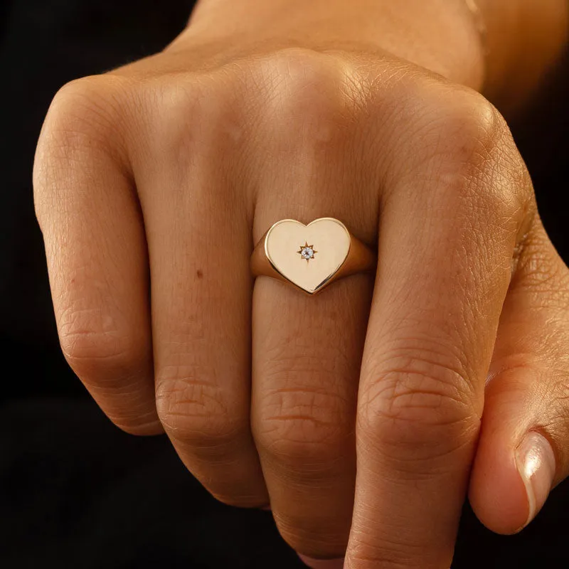 Heart Signet Ring, Diamond, 9kt Yellow Gold