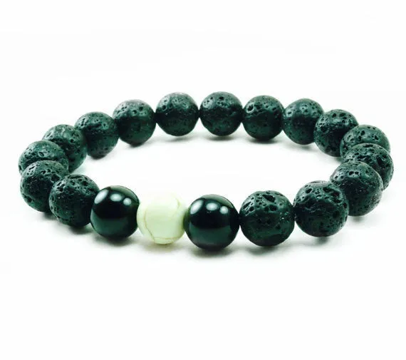 Heru 10mm Lava Onyx Howlite Beaded Bracelet
