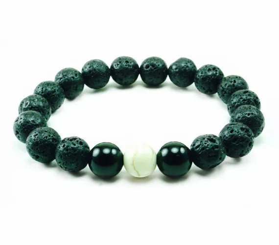 Heru 10mm Lava Onyx Howlite Beaded Bracelet