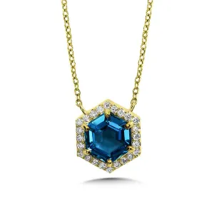 HEXAGONAL SWISS BLUE TOPAZ AND PAVE DIAMOND NECKLACE