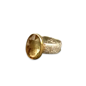 Honey Quartz Reticulated Silver Ring