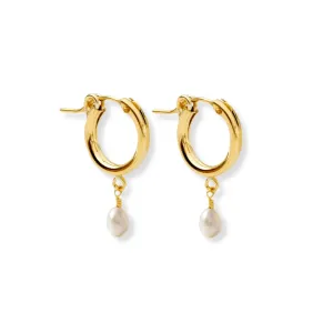 Huggie Hoops   Tiny Pearl Drop Charm