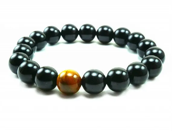 Huracan 10mm Tiger Eye Onyx Beaded Bracelet
