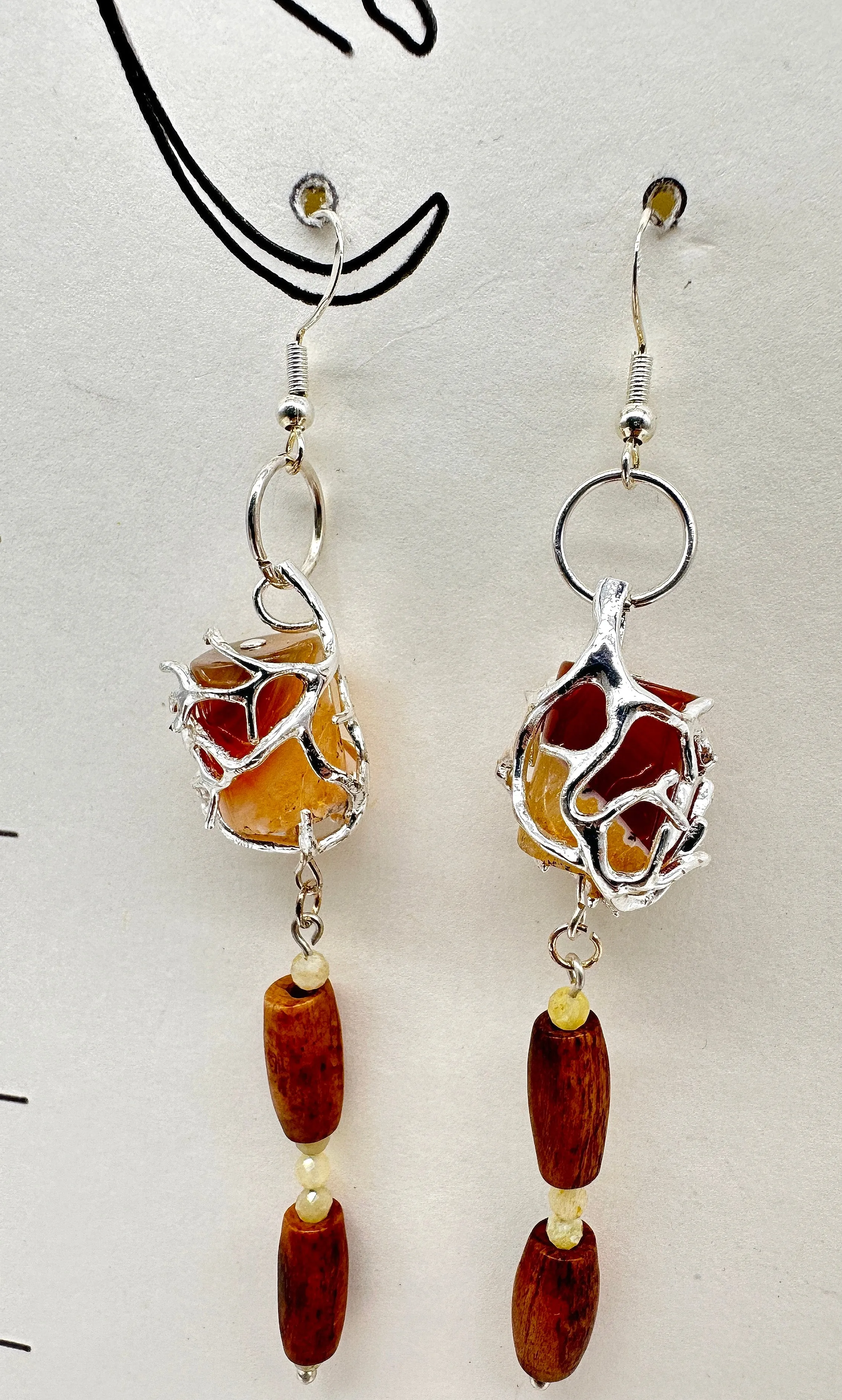 Indigenous Handmade Earrings - Crazy Lace Agate, Bone Beads, & Yellow Agate