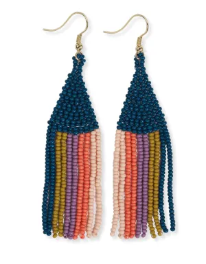 Ink   Alloy Lennon Vertical Stripes Beaded Fringe Earrings Citron   Coral
