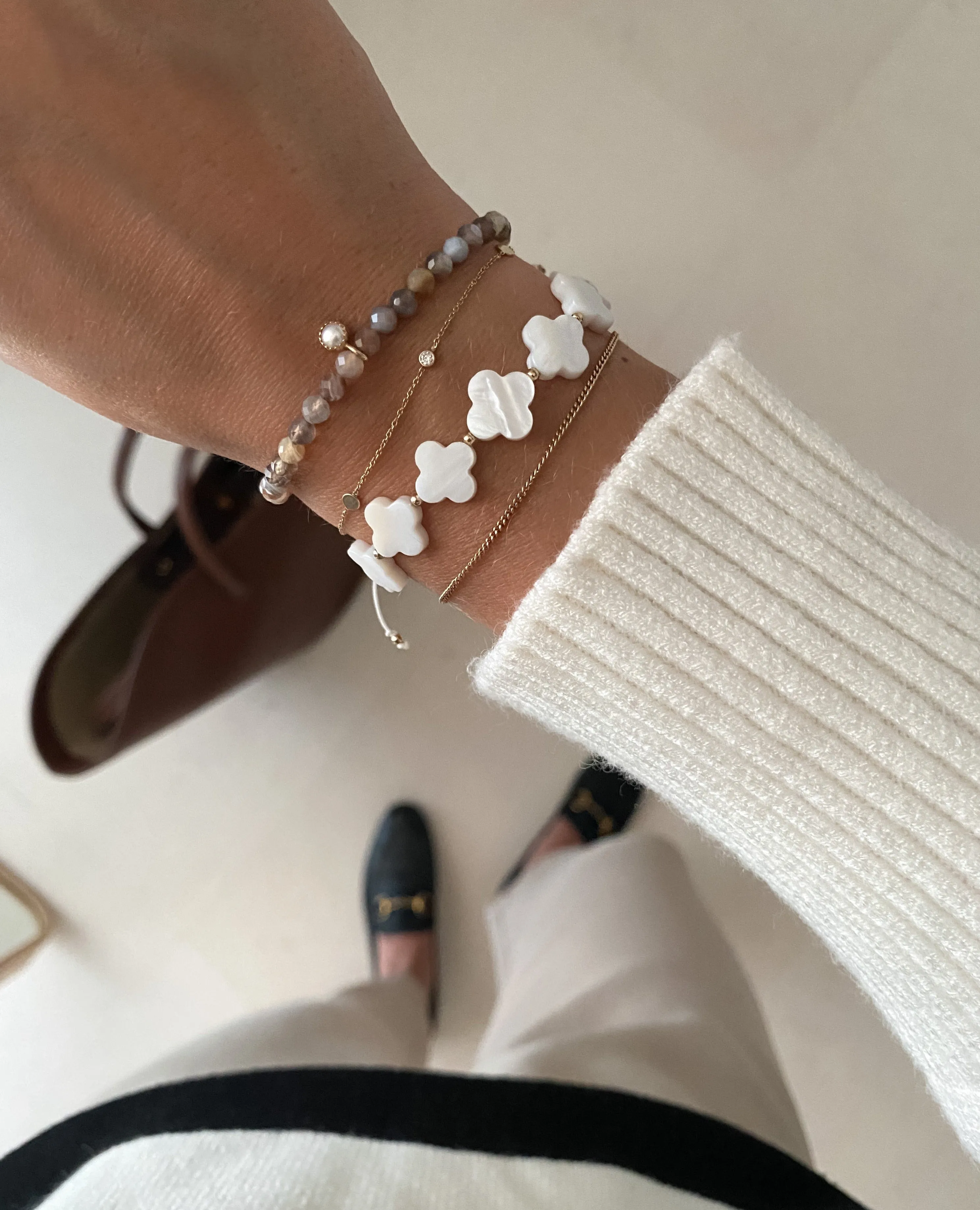 Jaden Friendship Bracelet Pearl and Agate 14K