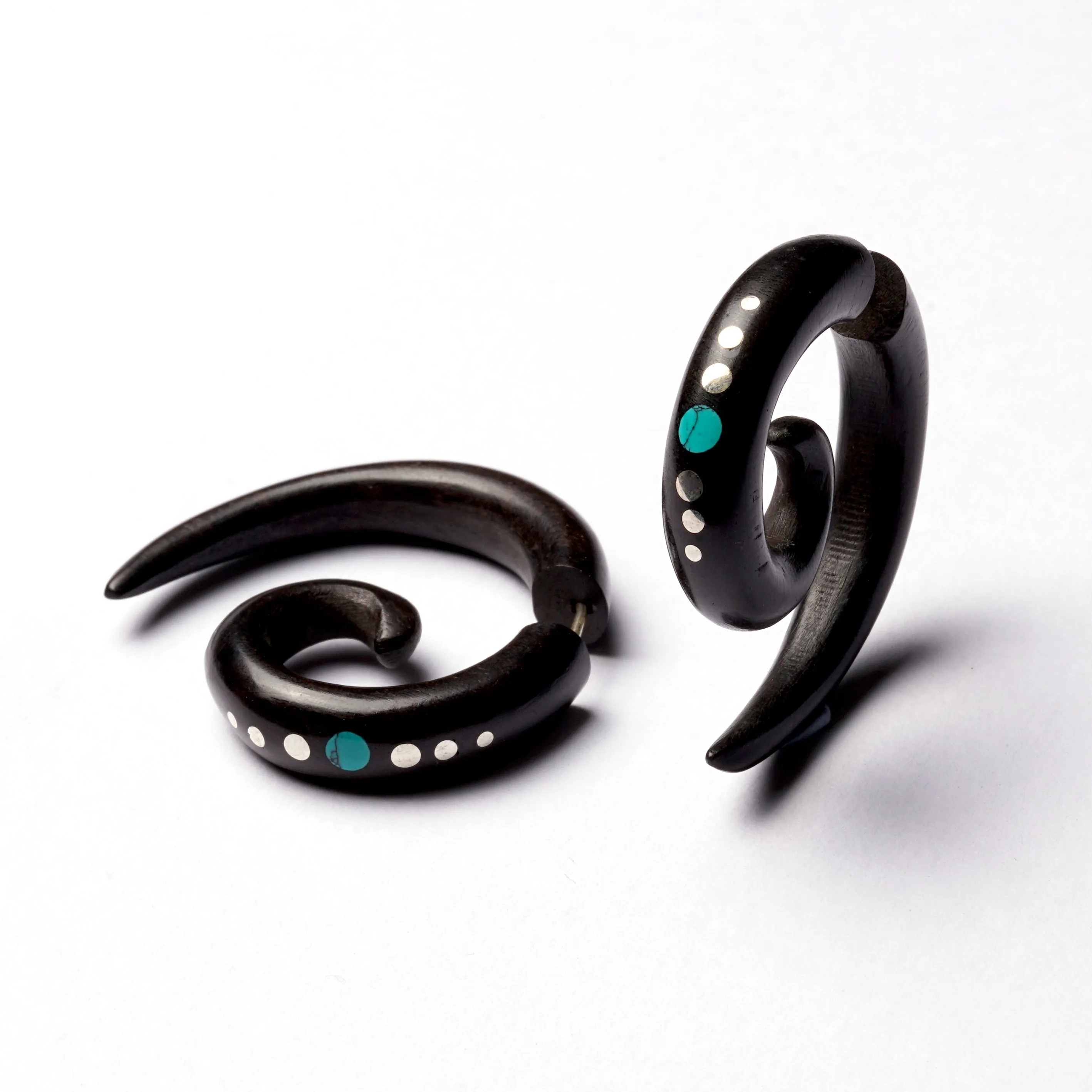 Koru Wood Earrings with Stones