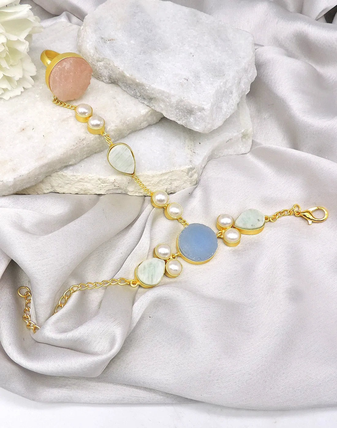 Kova Hand Harness (Rose Quartz) / Ring Bracelet