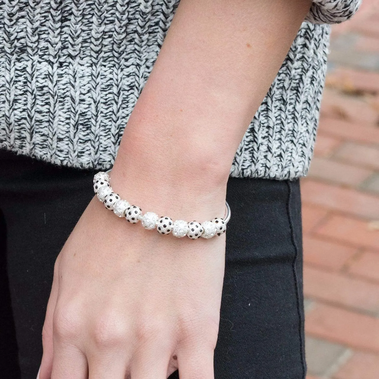 Ladybug Silver Crystal And Onyx Journal Bracelet