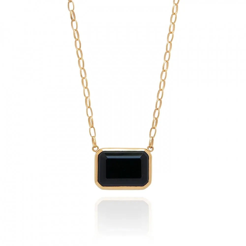 Large Black Onyx Rectangle Necklace - Gold - NK10370-GBONX