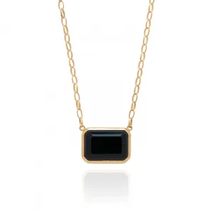 Large Black Onyx Rectangle Necklace - Gold - NK10370-GBONX