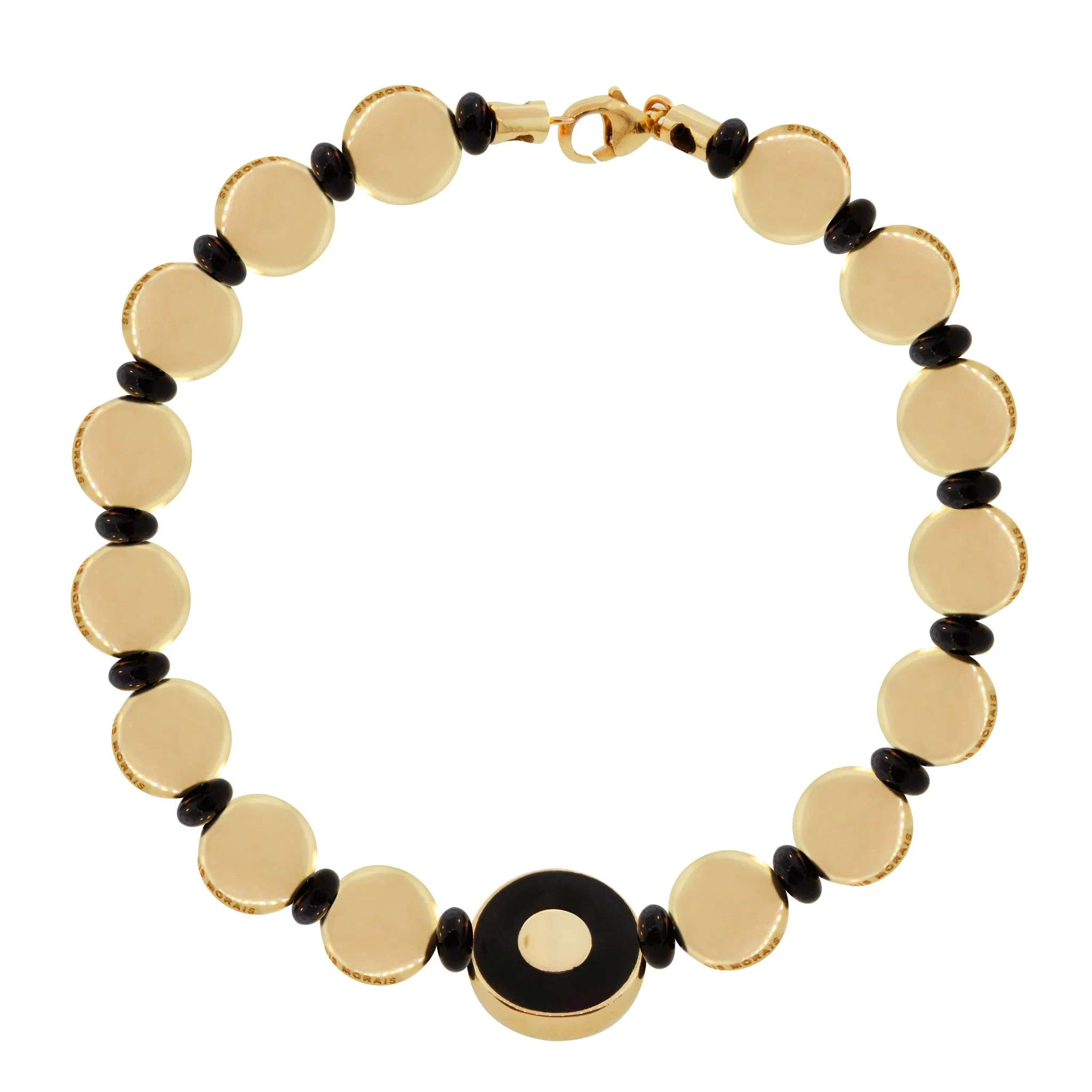 Large Enameled Evil Eye Gold Disk Bracelet- Black