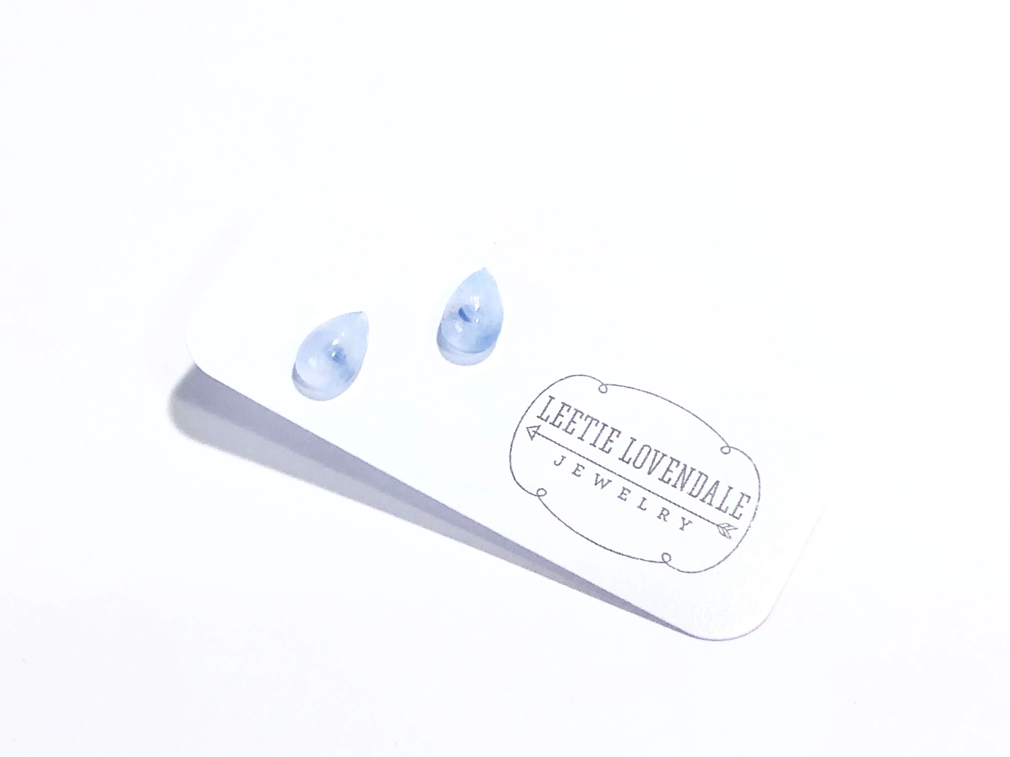 Light Grey Blue Opal Teardrop Stud Earrings