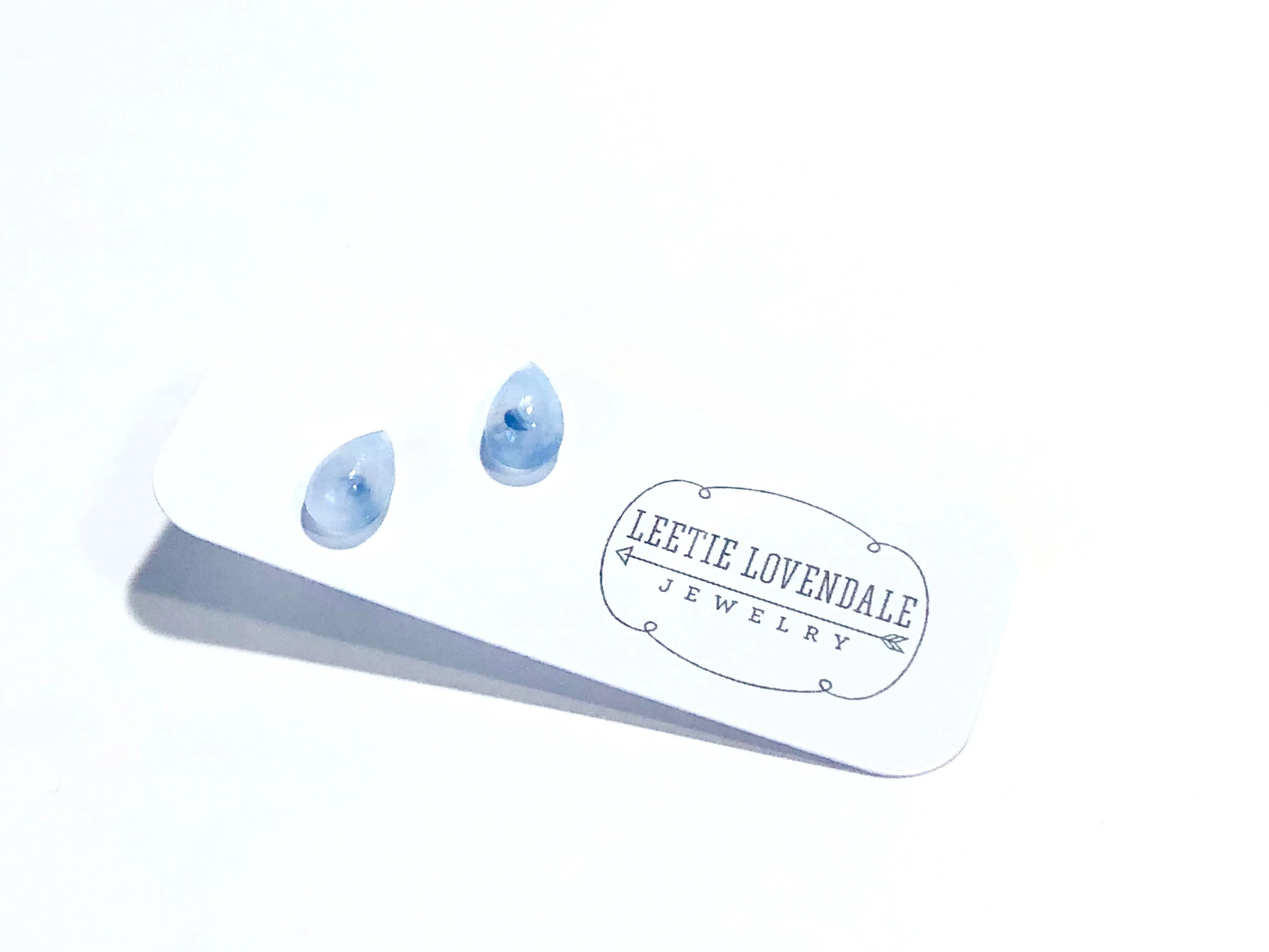 Light Grey Blue Opal Teardrop Stud Earrings