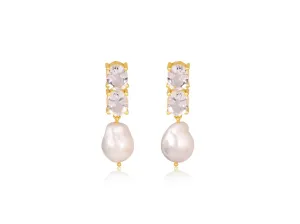 Lola Knight - Ayla - Large Pearl & Crystal Earrings - 18CT Gold