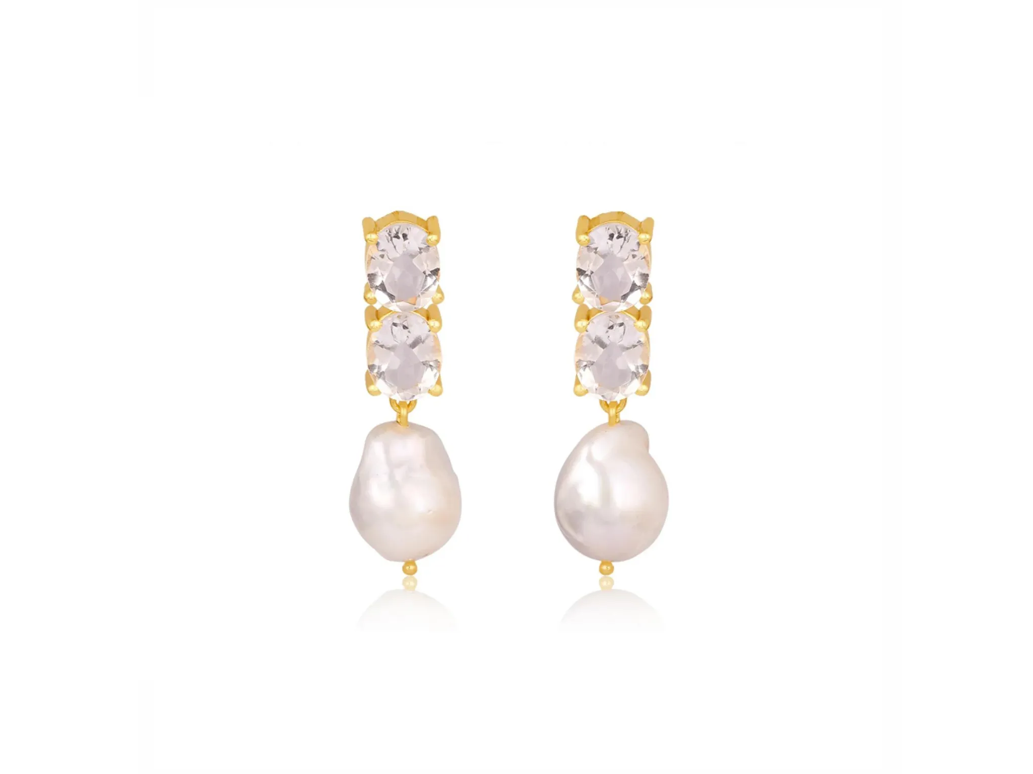 Lola Knight - Ayla - Large Pearl & Crystal Earrings - 18CT Gold
