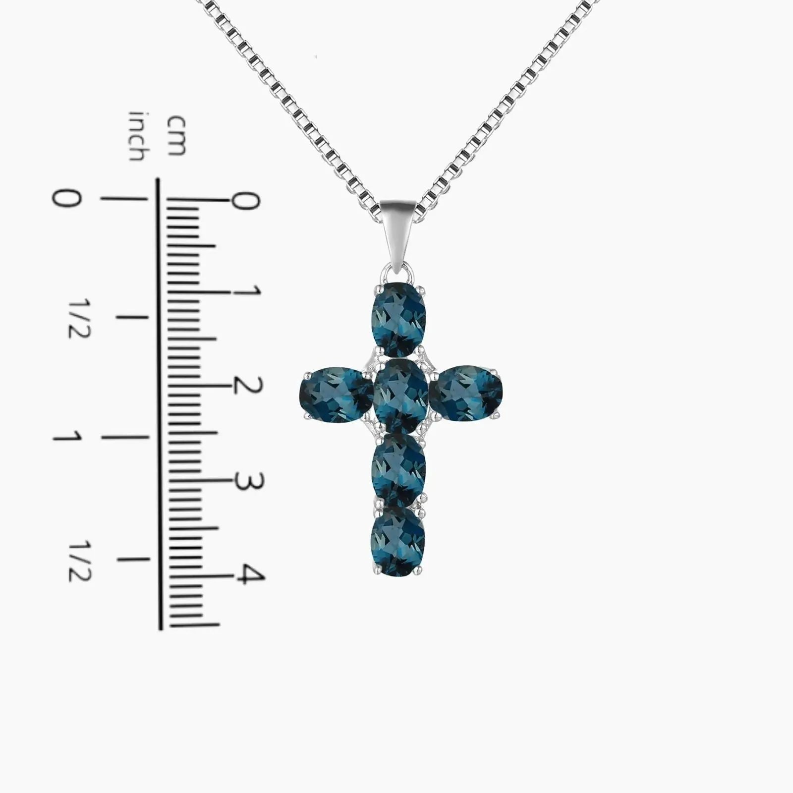 London Blue Topaz Cross Pendant Necklace in 925 Sterling Silver - Irosk Australia ®
