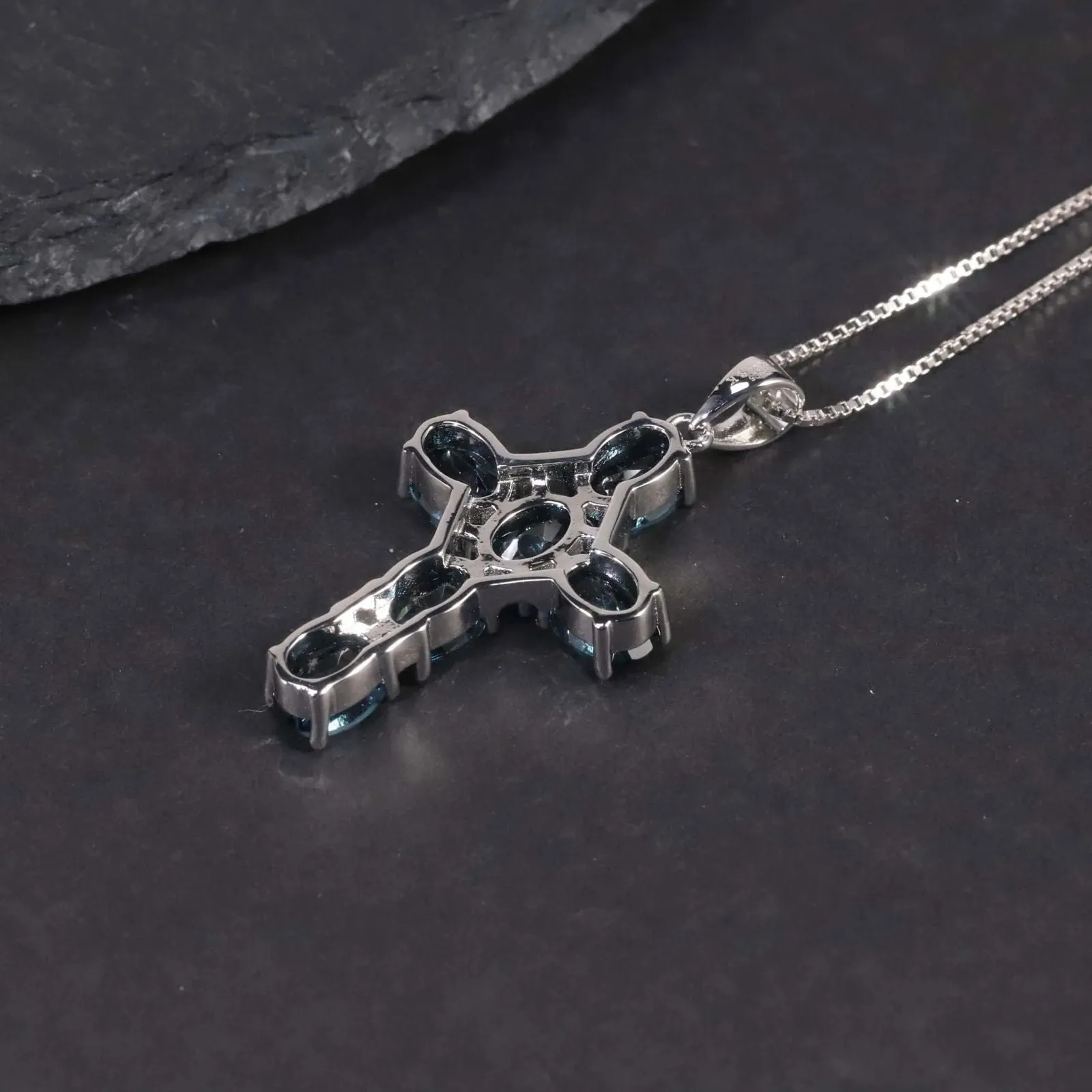 London Blue Topaz Cross Pendant Necklace in 925 Sterling Silver - Irosk Australia ®