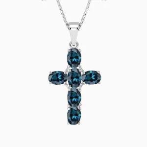 London Blue Topaz Cross Pendant Necklace in 925 Sterling Silver - Irosk Australia ®