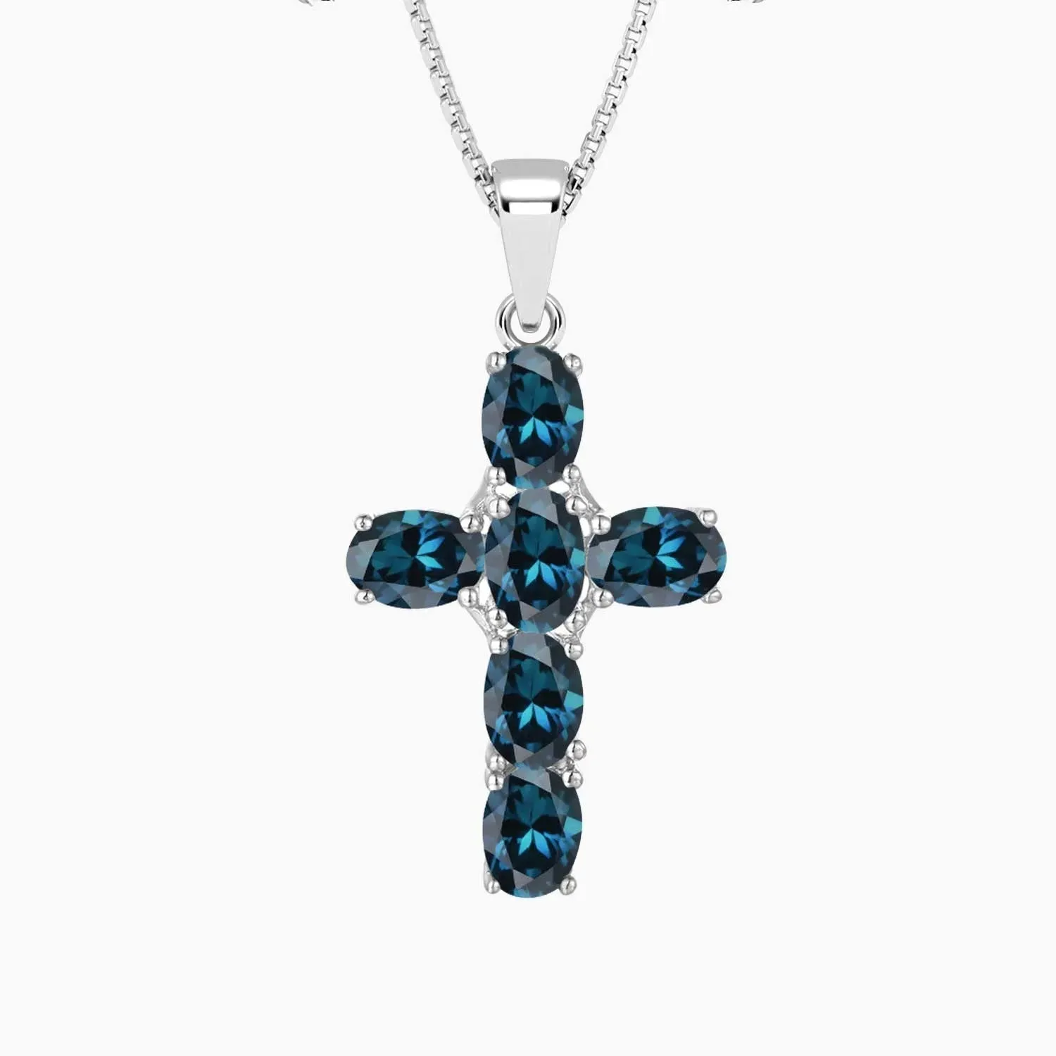 London Blue Topaz Cross Pendant Necklace in 925 Sterling Silver - Irosk Australia ®