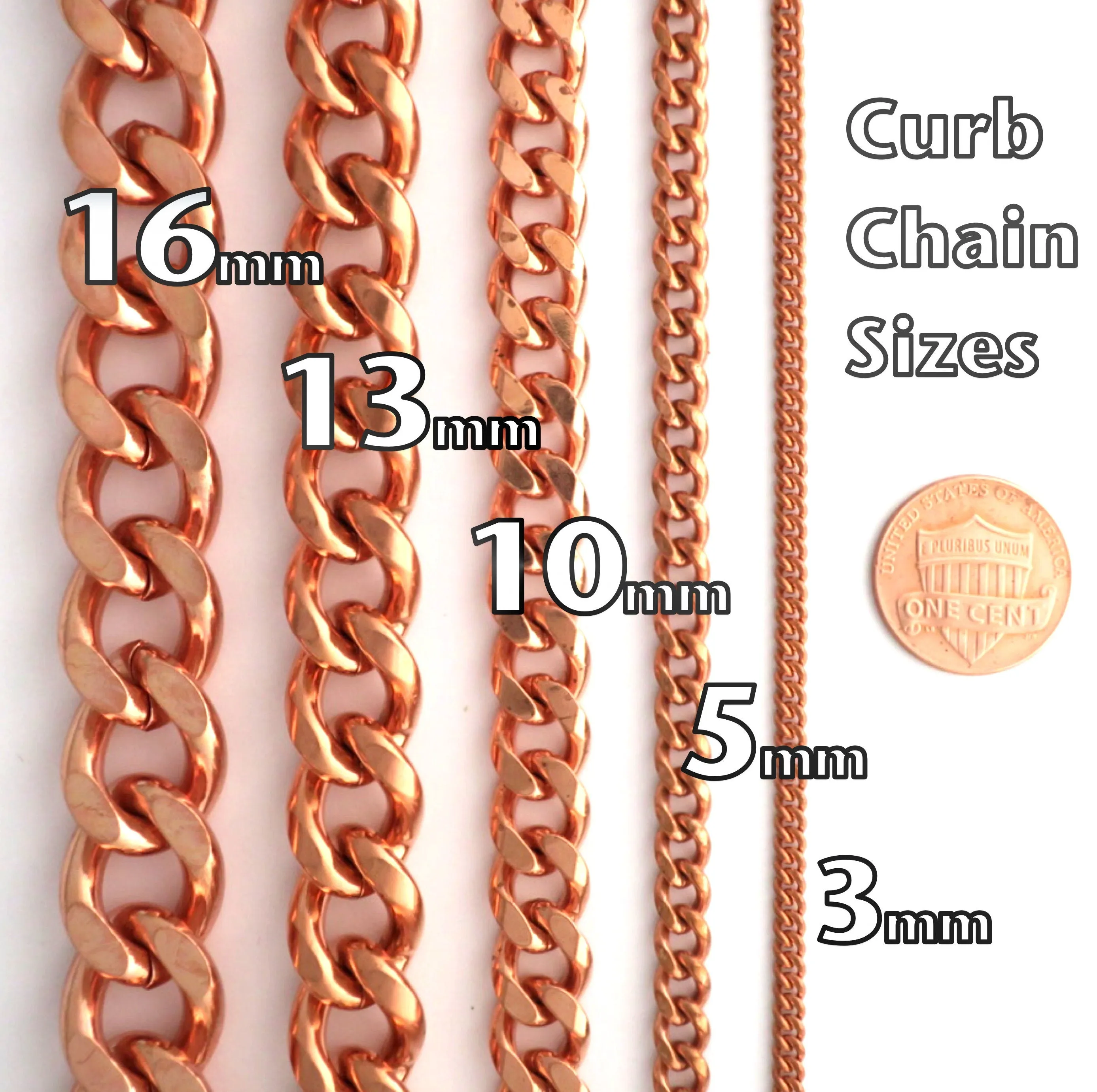 Men's Copper Chain Set Chunky 16mm Copper Cuban Curb Chain Set SET162 Solid Copper 24 Inch Necklace Matching Copper Bracelet Chain