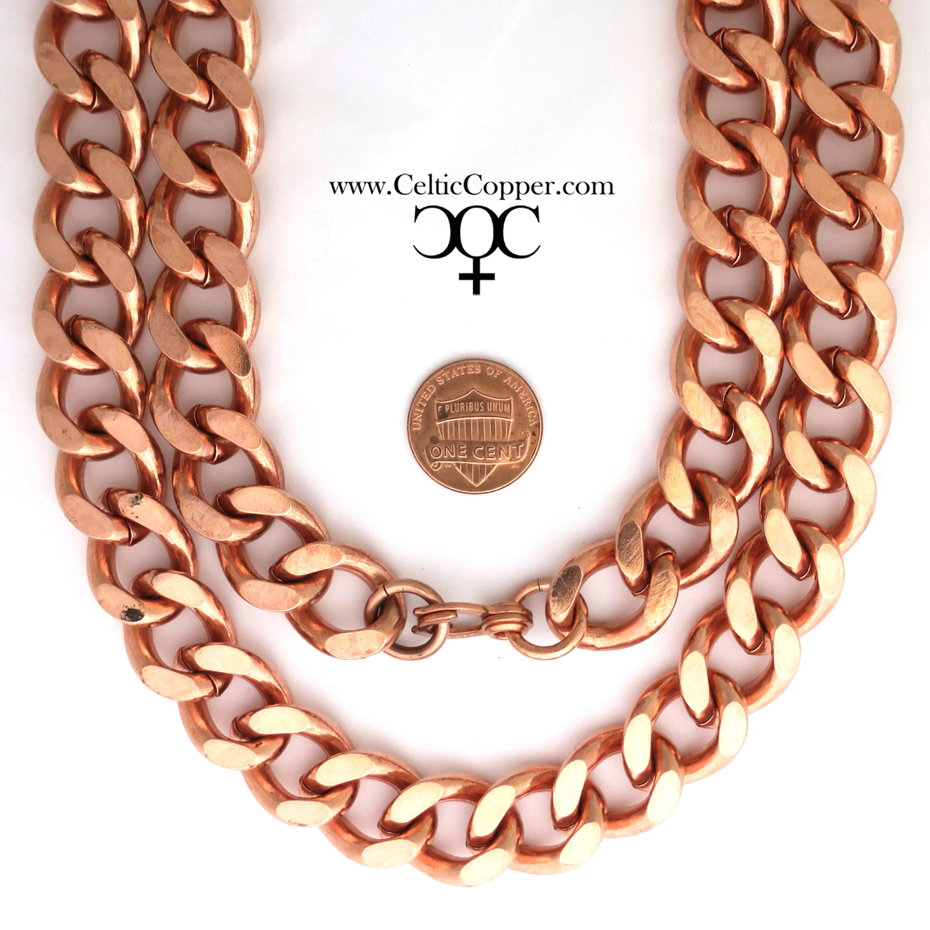 Men's Copper Chain Set Chunky 16mm Copper Cuban Curb Chain Set SET162 Solid Copper 24 Inch Necklace Matching Copper Bracelet Chain