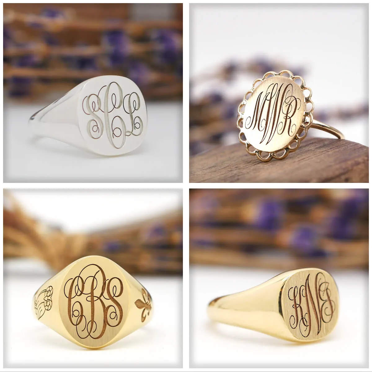 Men's Round Signet Ring - Large - Laser Engraved Script Monogram