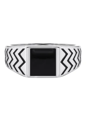 Mens Silver Signet Onyx Ring | Appx 5.4 Grams
