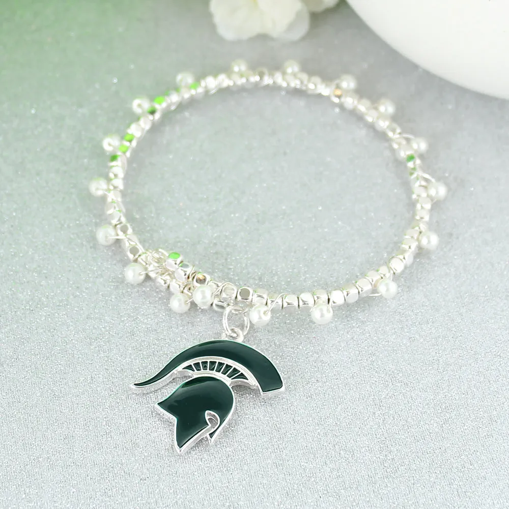 Michigan State Enamel Logo & Pearl Bracelet