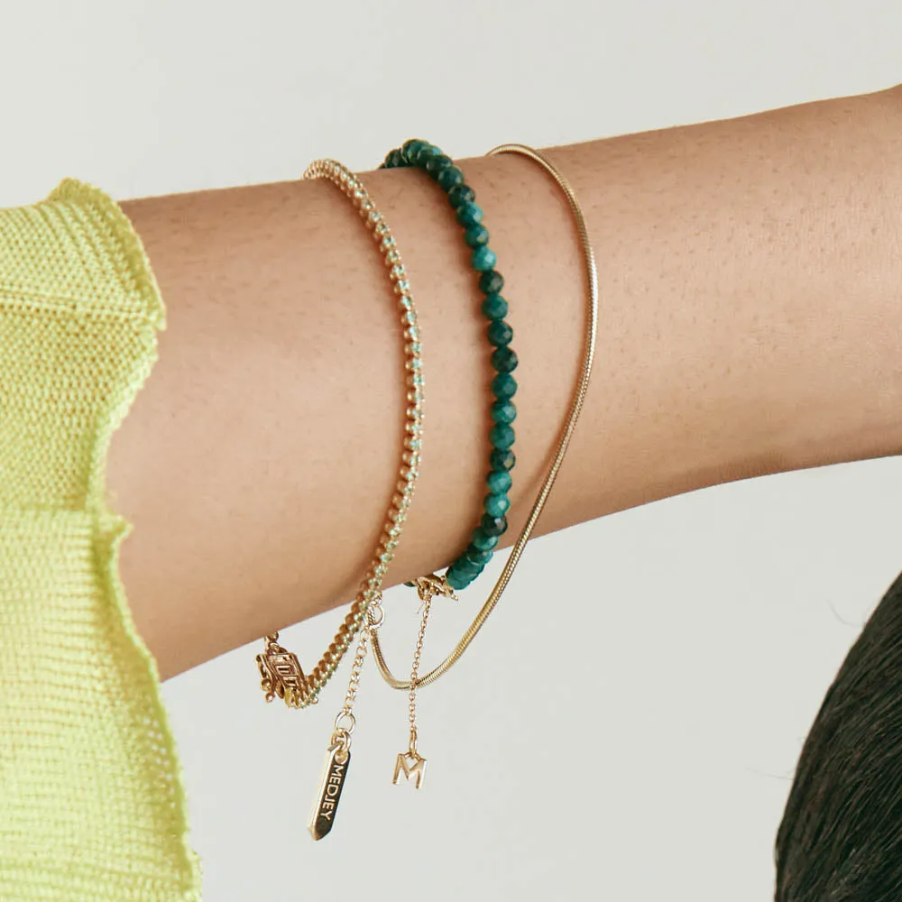 Micro Malachite Bead Bracelet in Gold