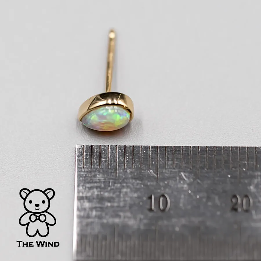 Minimalist Pear Shaped Australian Solid Opal Stud Earrings 14K Yellow Gold