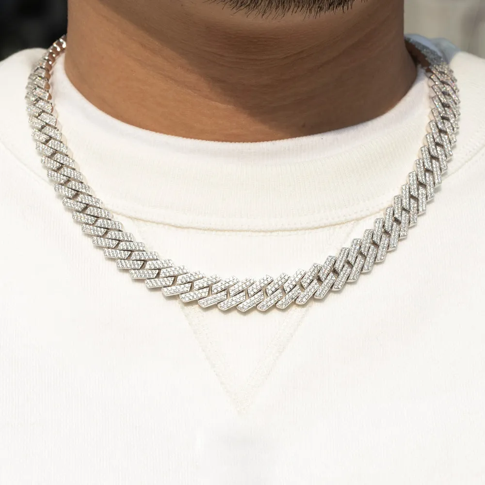 Moissanite Iced Out Cuban Chain Sharp Link 13MM .925 Sterling Silver