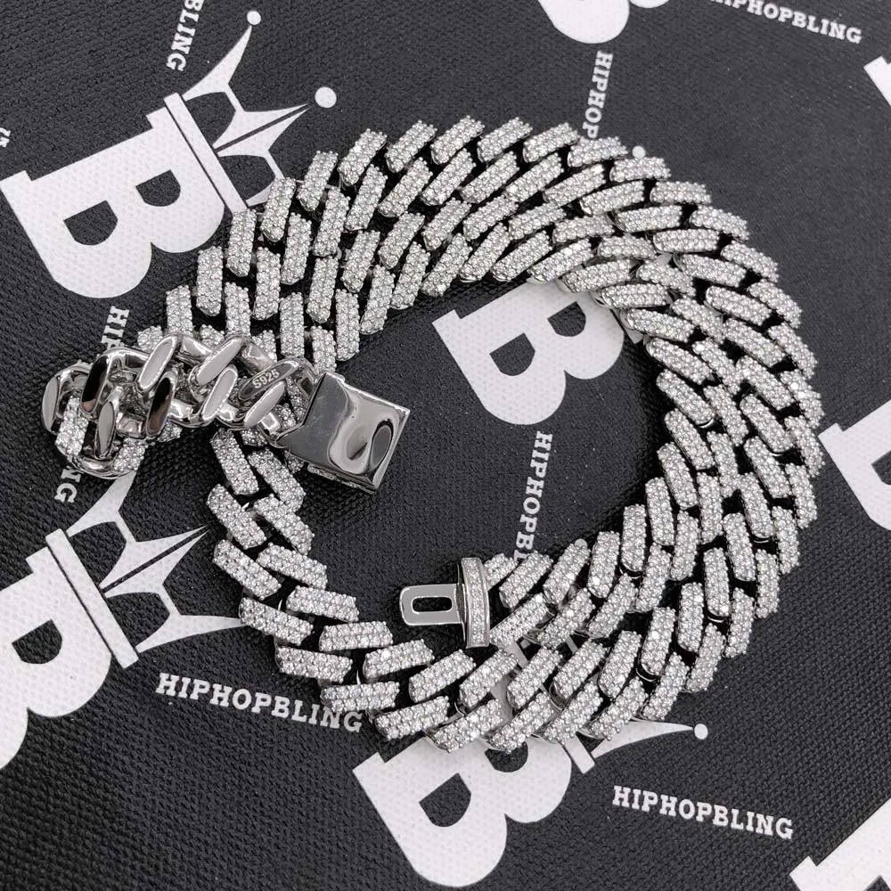 Moissanite Iced Out Cuban Chain Sharp Link 13MM .925 Sterling Silver